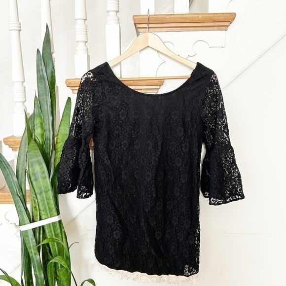 Altar'd State Black 3/4 Bell Sleeve Scoop Neck Lace Overlay Mini Dress Size S - Picture 1 of 6